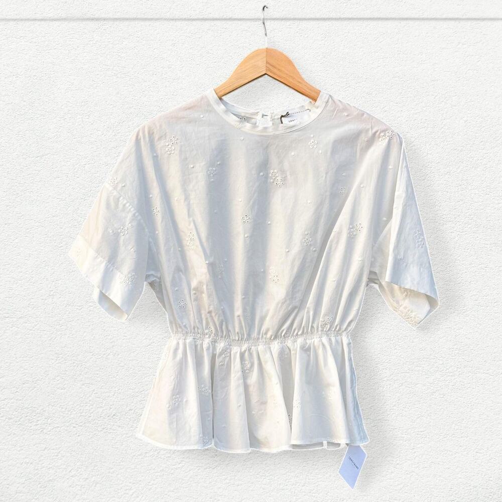 Longchamp Eyelet Blouse Peplum Top in White